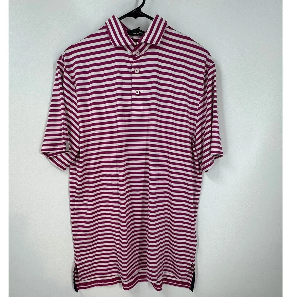 Ralph Lauren RLX Golf Polo Shirt Pink White Stripe Performance Men's‎ Small
